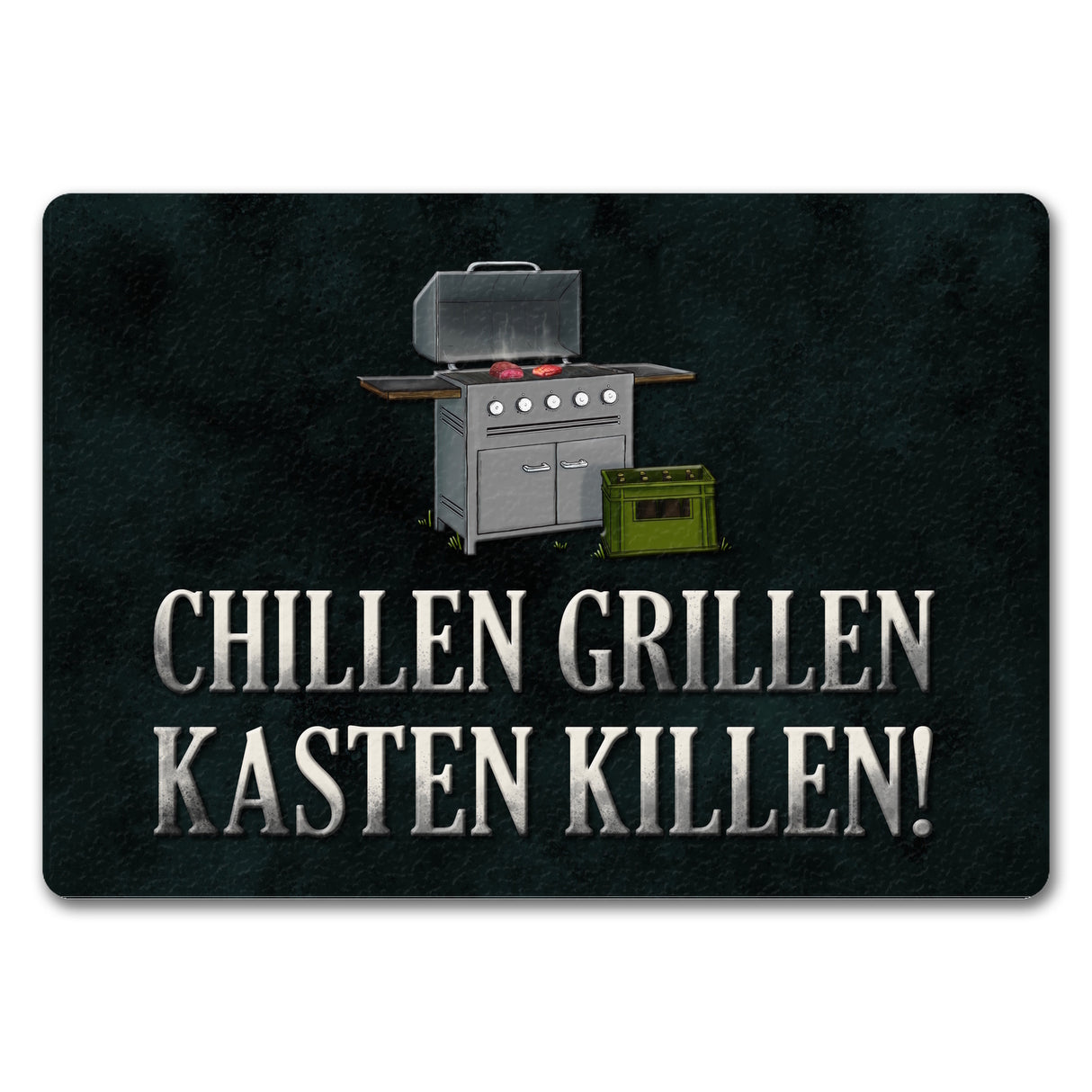 Chillen, grillen, Kasten killen Fußmatte mit Grill Motiv
