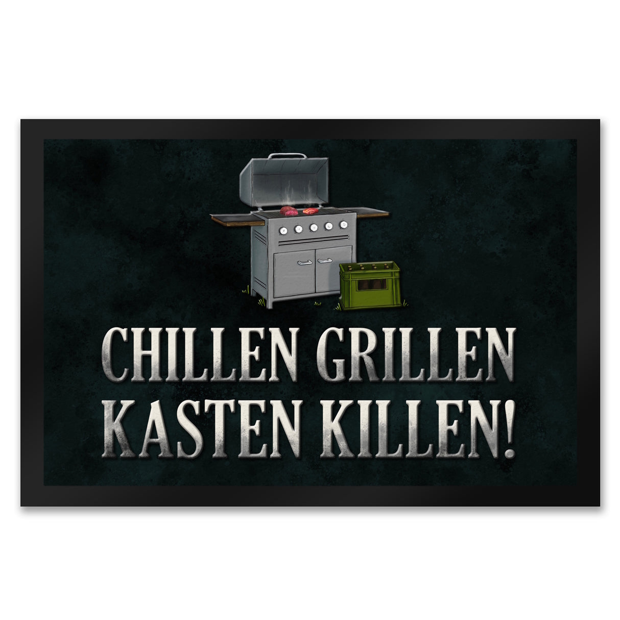 Chillen, grillen, Kasten killen Fußmatte mit Grill Motiv