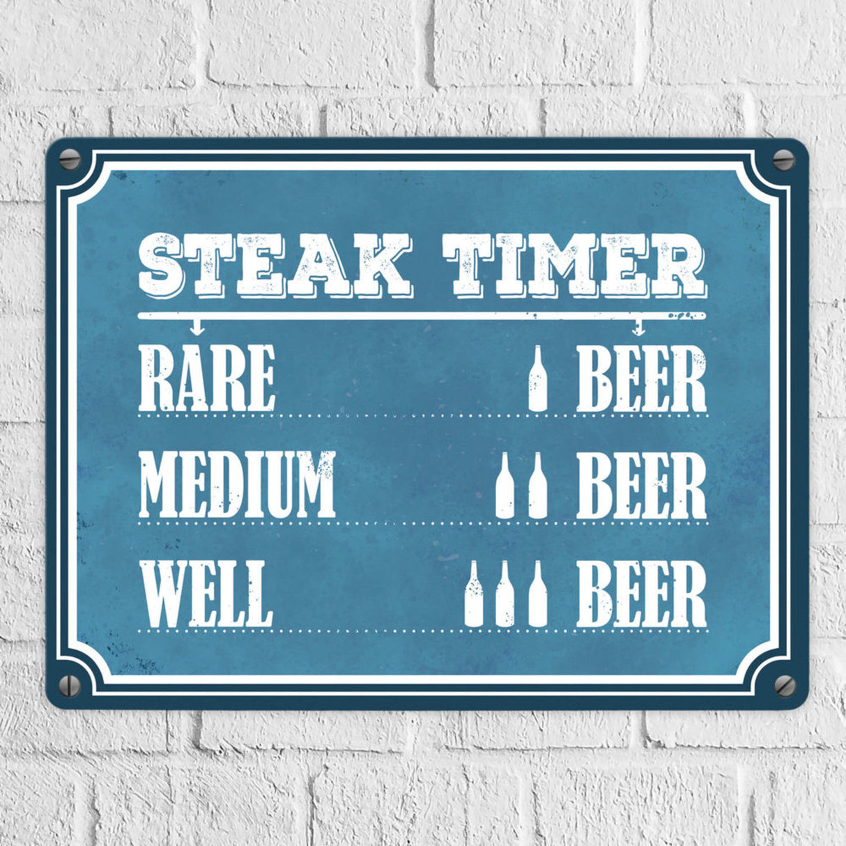 Steak Timer Metallschild Bier Grill grillen Fleisch Feier Freunde Hobby Rare Medium Well Done English