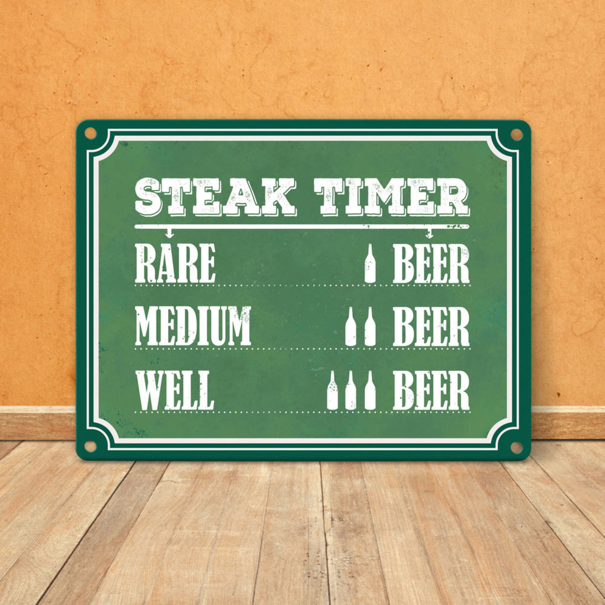 Steak Timer Metallschild Bier Grill grillen Fleisch Feier Freunde Hobby Rare Medium Well Done English