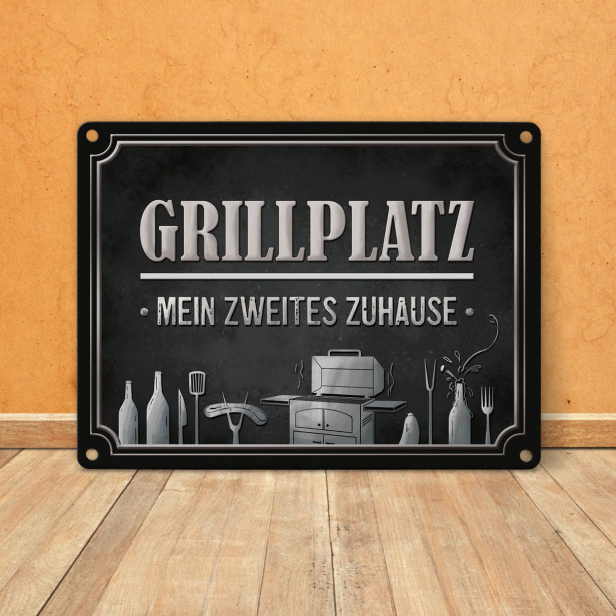 Grillplatz mein zweites Zuhause Metallschild Grill grillen Fleisch Bier Wurst Hobby Freunde