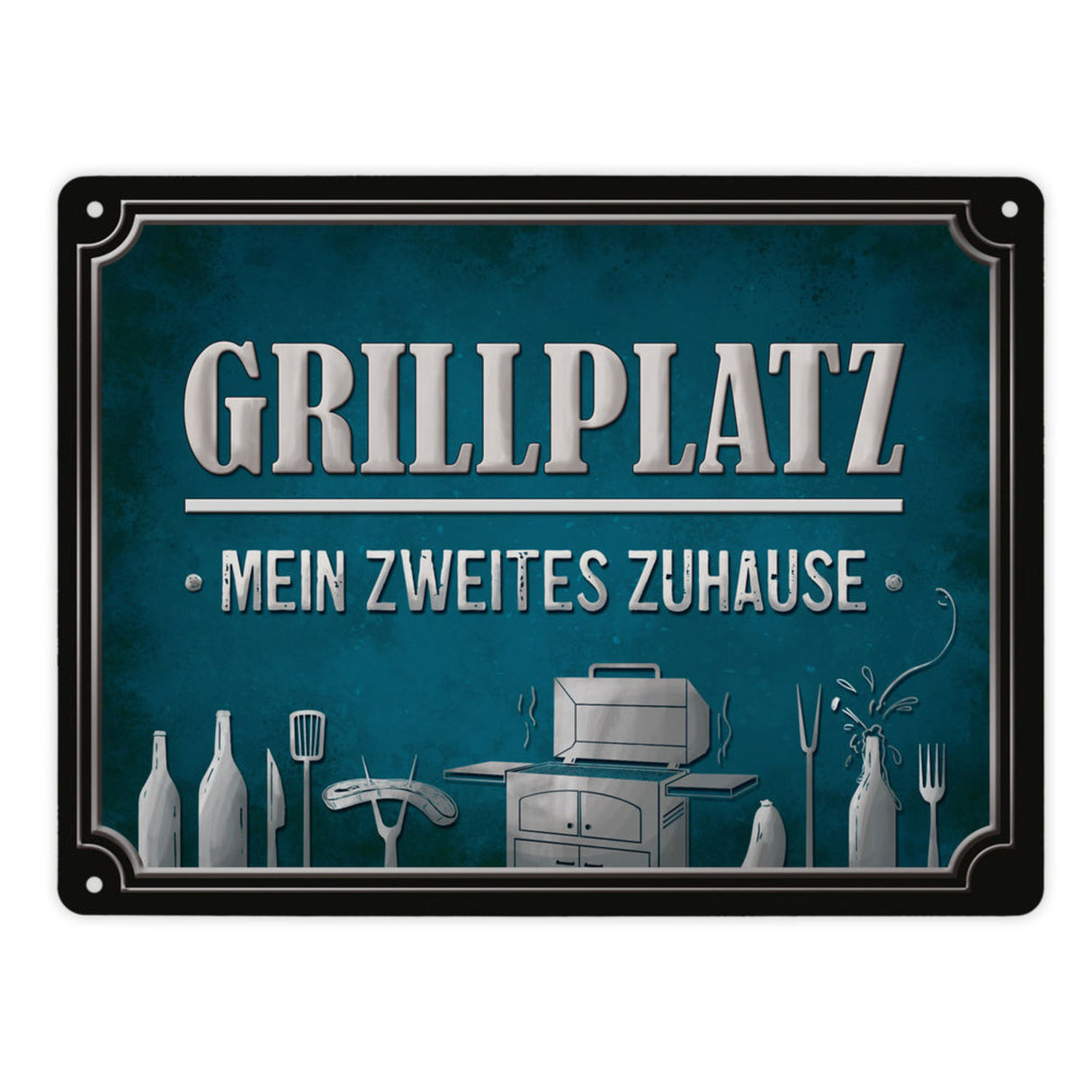 Grillplatz mein zweites Zuhause Metallschild Grill grillen Fleisch Bier Wurst Hobby Freunde