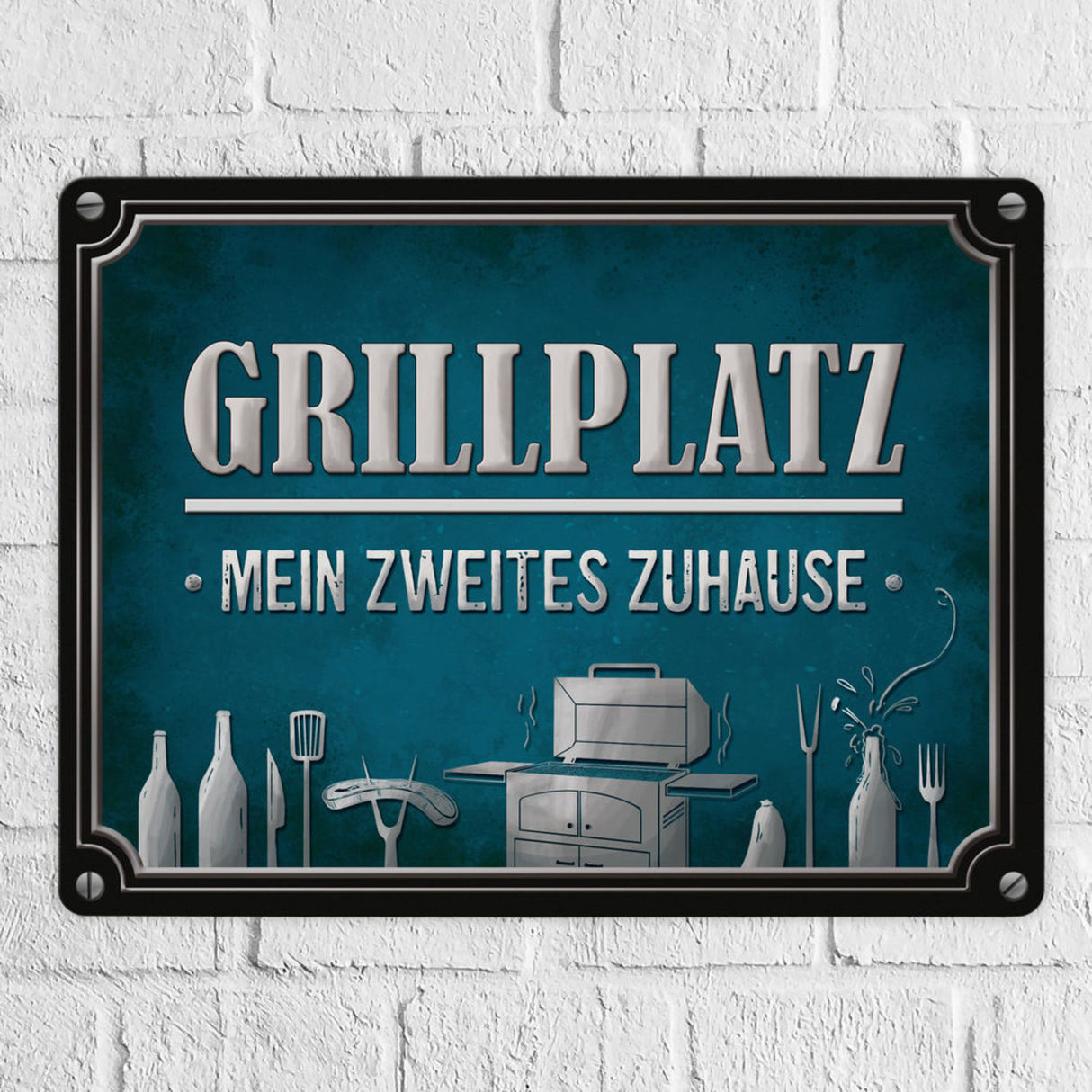 Grillplatz mein zweites Zuhause Metallschild Grill grillen Fleisch Bier Wurst Hobby Freunde