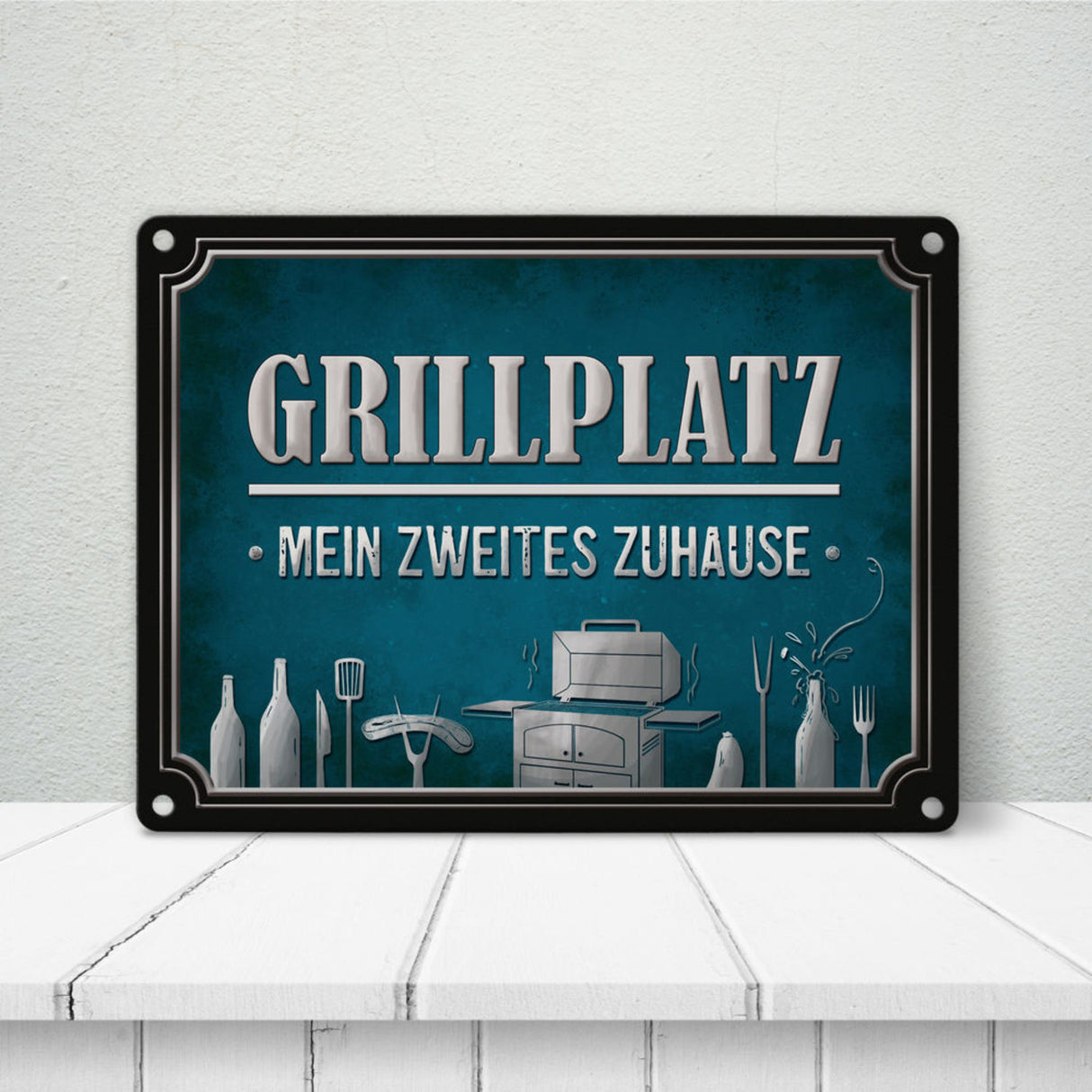 Grillplatz mein zweites Zuhause Metallschild Grill grillen Fleisch Bier Wurst Hobby Freunde