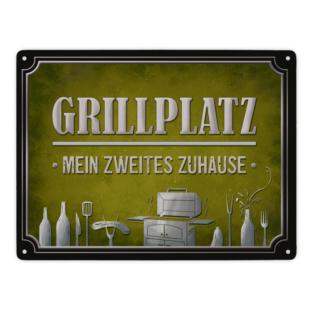 Grillplatz mein zweites Zuhause Metallschild Grill grillen Fleisch Bier Wurst Hobby Freunde