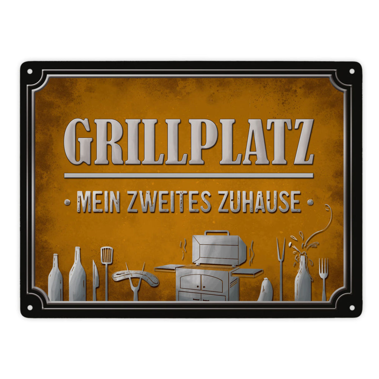 Grillplatz mein zweites Zuhause Metallschild Grill grillen Fleisch Bier Wurst Hobby Freunde