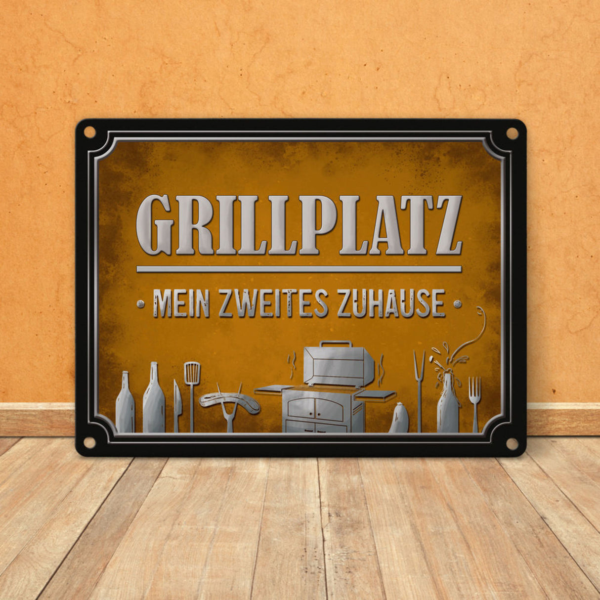 Grillplatz mein zweites Zuhause Metallschild Grill grillen Fleisch Bier Wurst Hobby Freunde