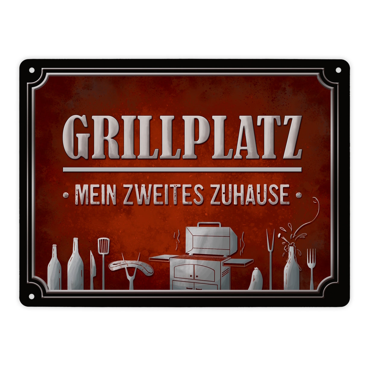 Grillplatz mein zweites Zuhause Metallschild Grill grillen Fleisch Bier Wurst Hobby Freunde