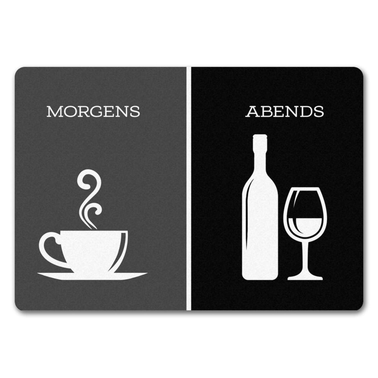 Morgengetränk und Abendgetränk Fußmatte Alkohol Kaffee Wein Bier Getränk Morgen Abend Genuss Ablauf