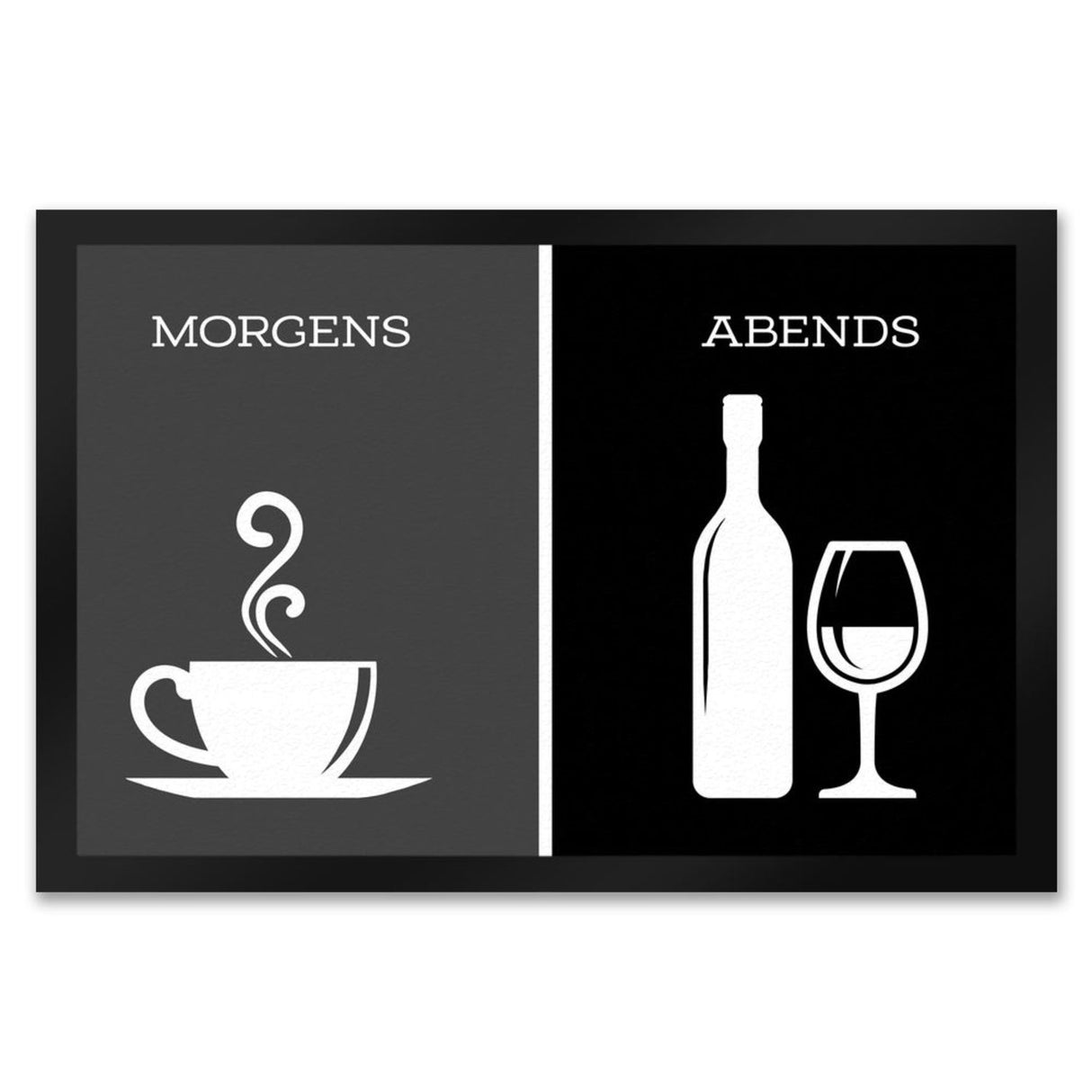 Morgengetränk und Abendgetränk Fußmatte Alkohol Kaffee Wein Bier Getränk Morgen Abend Genuss Ablauf