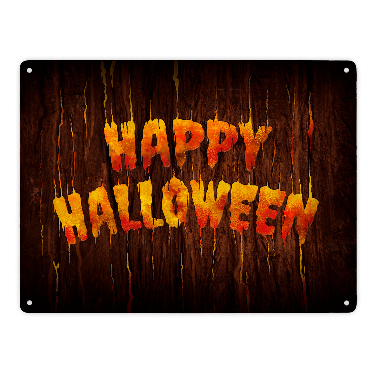 Happy Halloween Metallschild in Holz Optik Haustüre Türe Nacht Angst Hexe