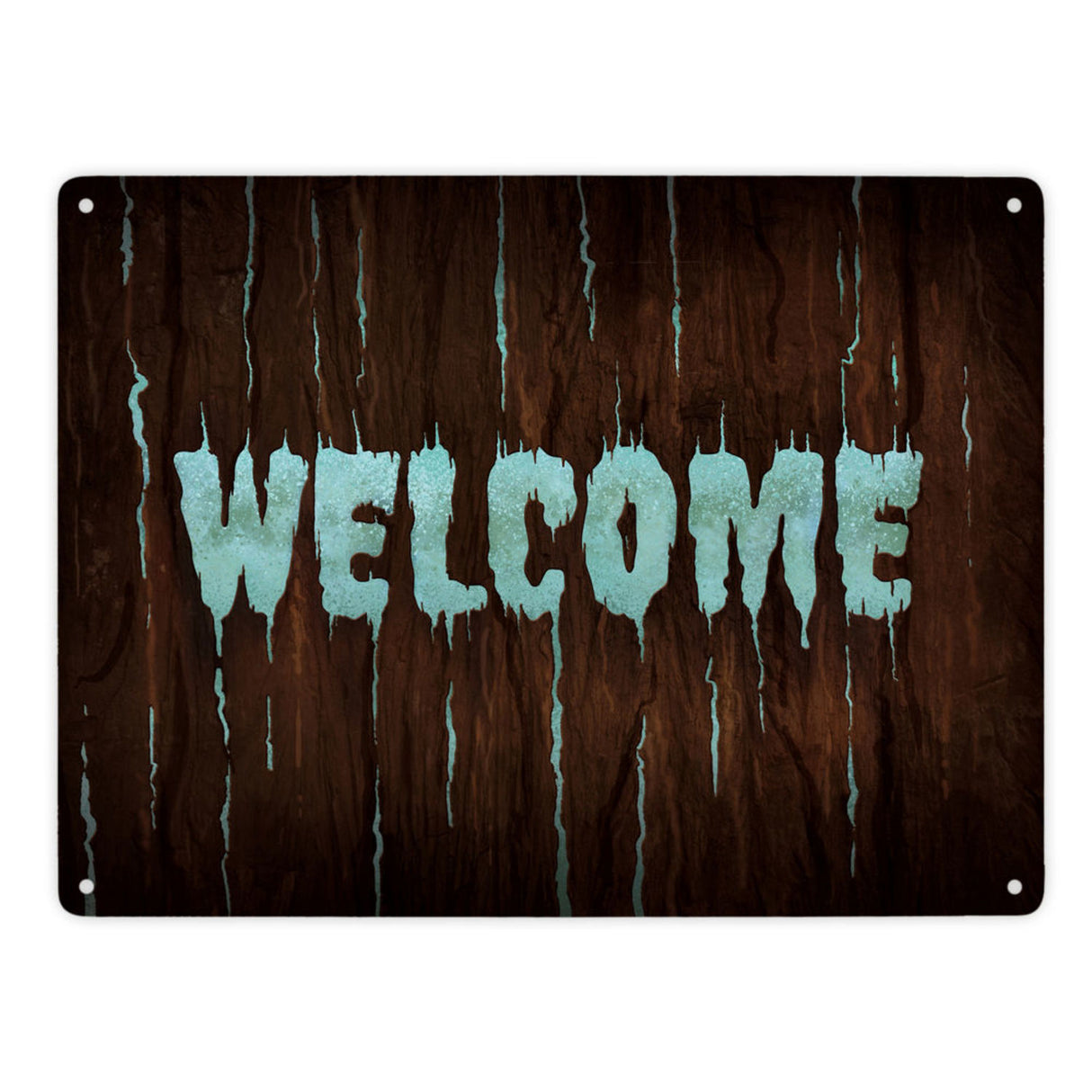 Welcome Metallschild in Holz Optik Halloween Teufel Hölle Kind Kinder Nacht