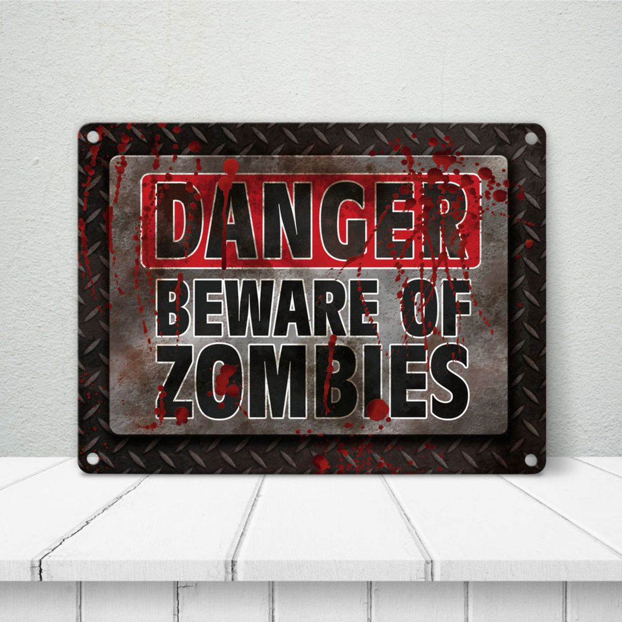 Blutiges Achtung Zombie Metallschild Halloween Zombie Angst Nacht Blut Kinder