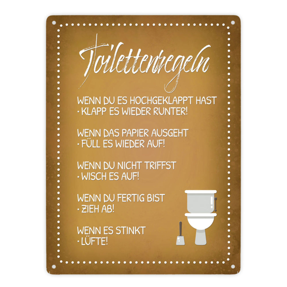 Toilettenregeln Metallschild mit Toilette Motiv Klo Sauberkeit Hygiene
