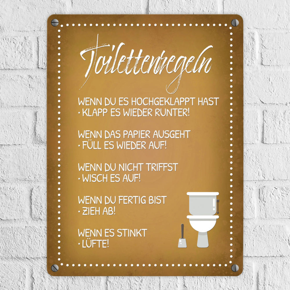 Toilettenregeln Metallschild mit Toilette Motiv Klo Sauberkeit Hygiene