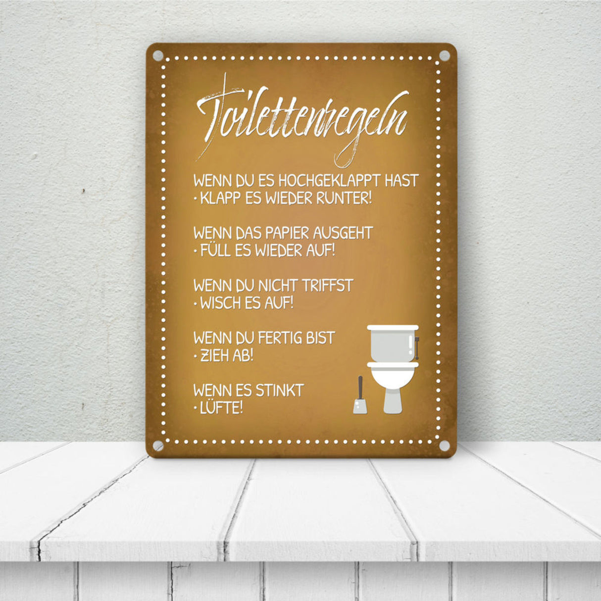 Toilettenregeln Metallschild mit Toilette Motiv Klo Sauberkeit Hygiene