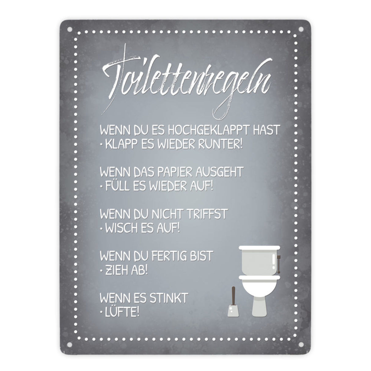 Toilettenregeln Metallschild mit Toilette Motiv Klo Sauberkeit Hygiene