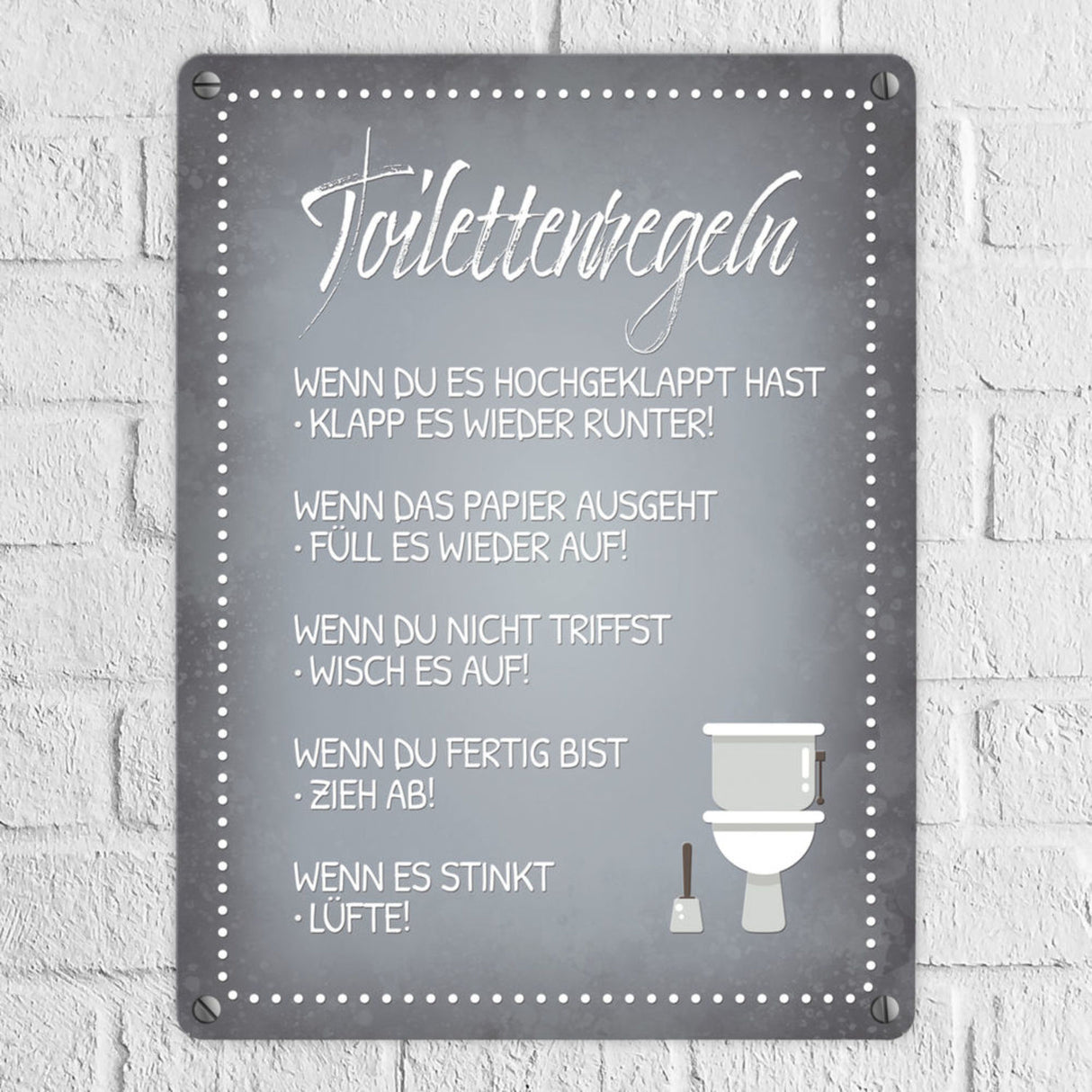 Toilettenregeln Metallschild mit Toilette Motiv Klo Sauberkeit Hygiene