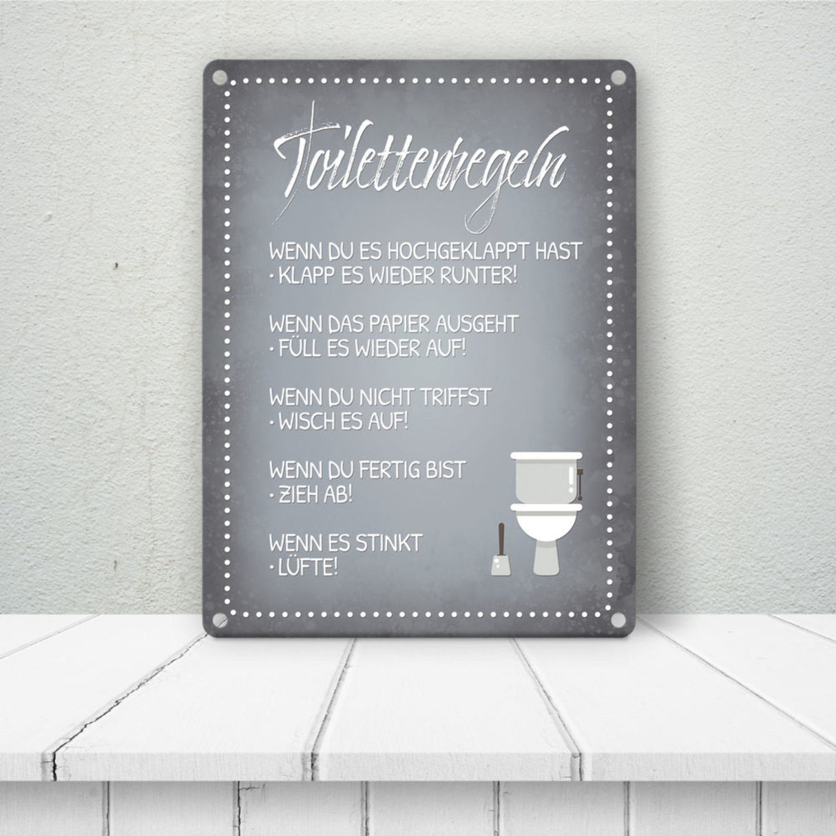 Toilettenregeln Metallschild mit Toilette Motiv Klo Sauberkeit Hygiene