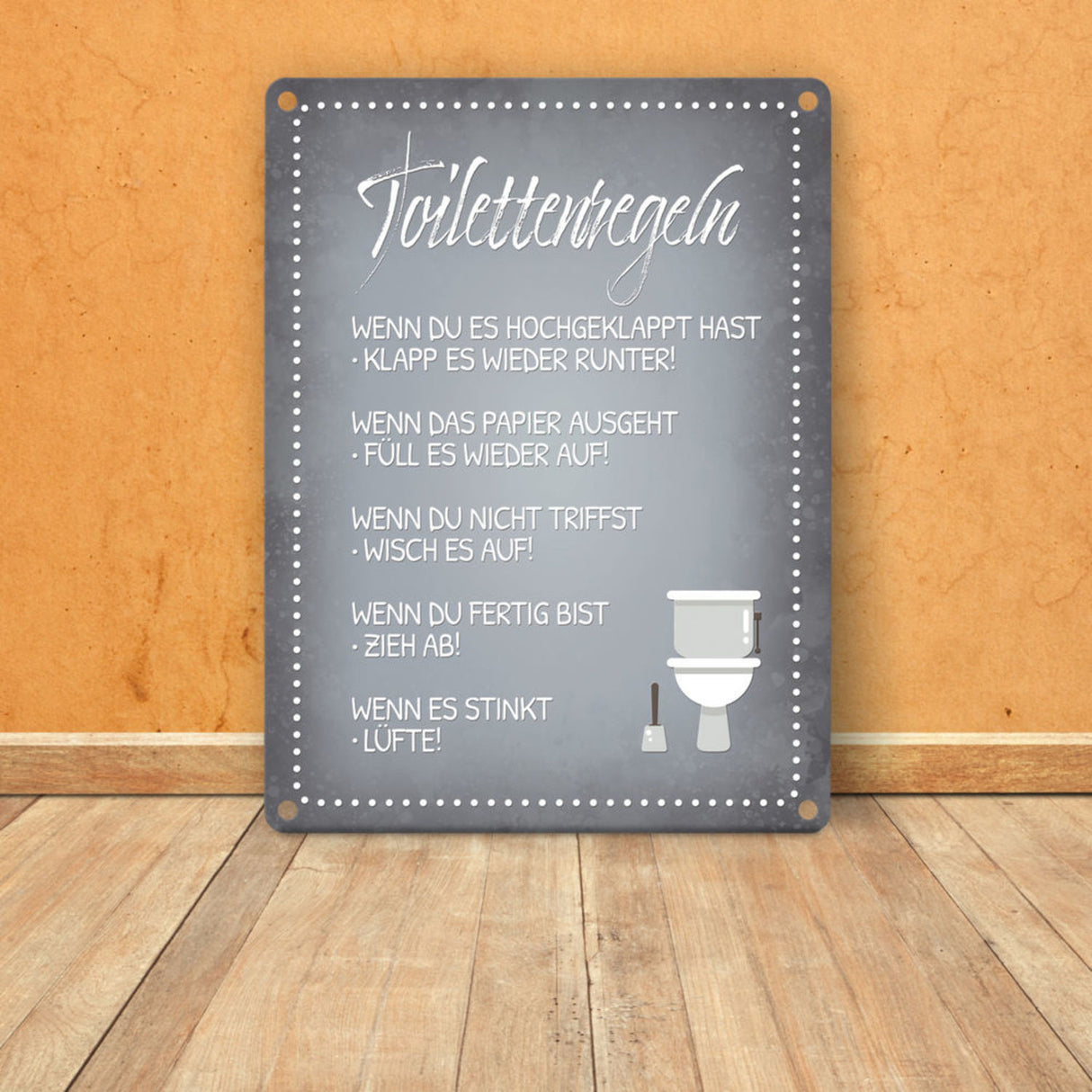 Toilettenregeln Metallschild mit Toilette Motiv Klo Sauberkeit Hygiene