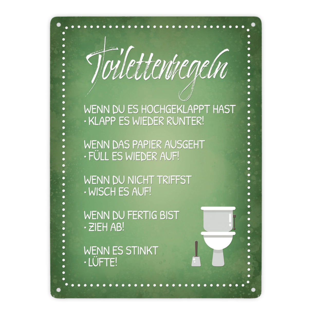 Toilettenregeln Metallschild mit Toilette Motiv Klo Sauberkeit Hygiene