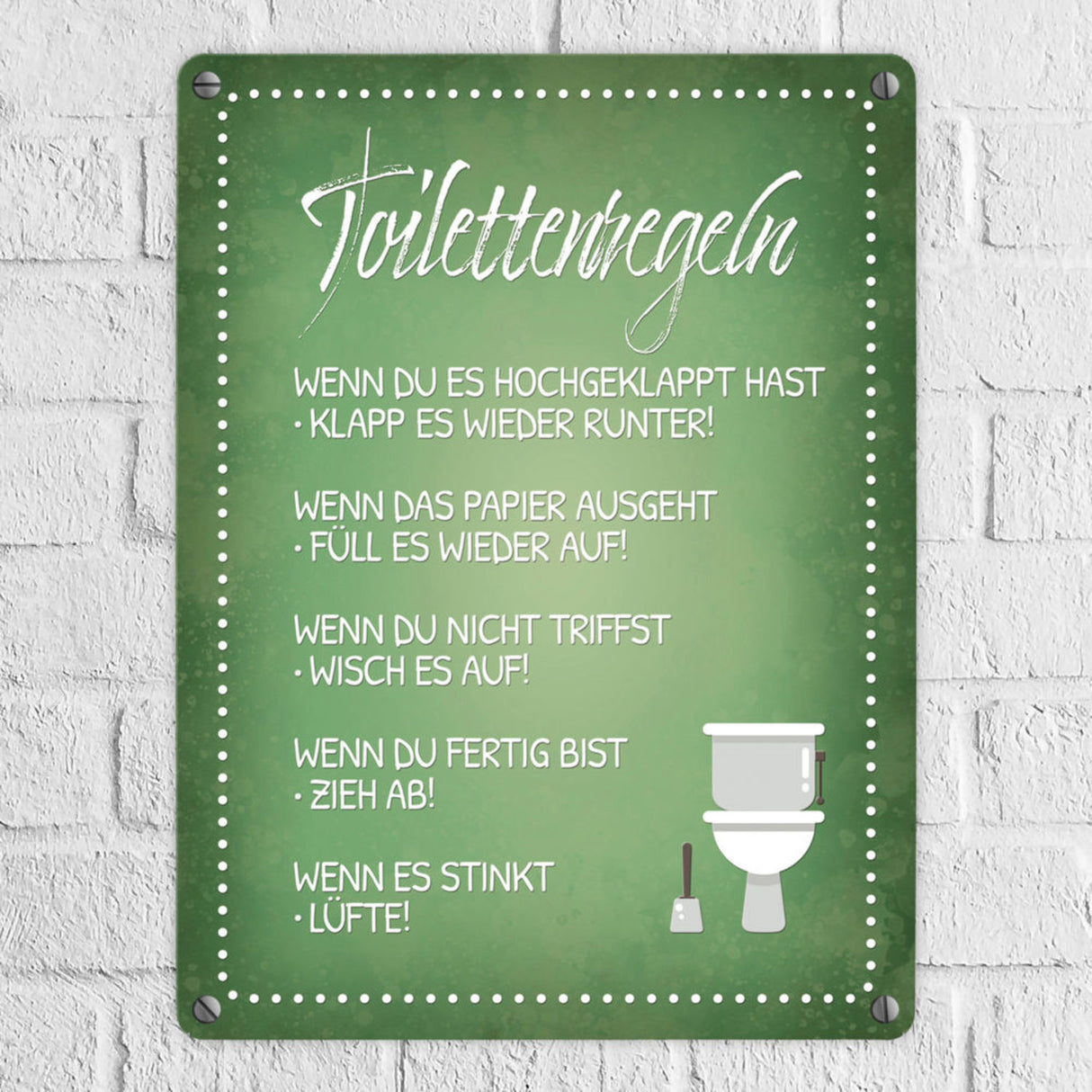 Toilettenregeln Metallschild mit Toilette Motiv Klo Sauberkeit Hygiene