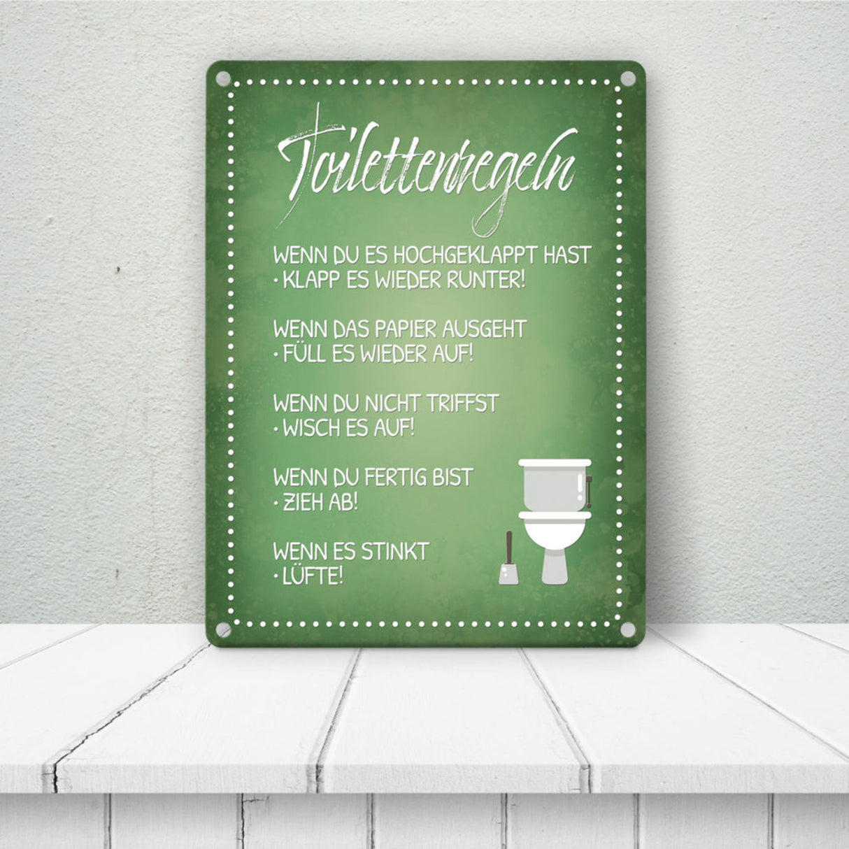 Toilettenregeln Metallschild mit Toilette Motiv Klo Sauberkeit Hygiene