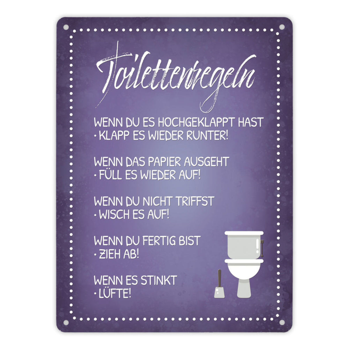 Toilettenregeln Metallschild mit Toilette Motiv Klo Sauberkeit Hygiene
