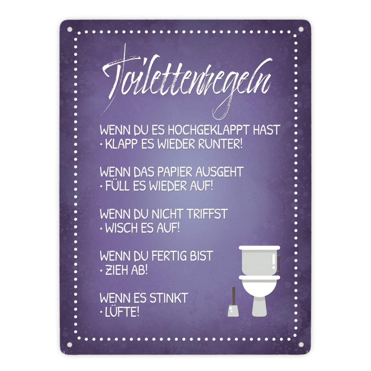 Toilettenregeln Metallschild mit Toilette Motiv Klo Sauberkeit Hygiene