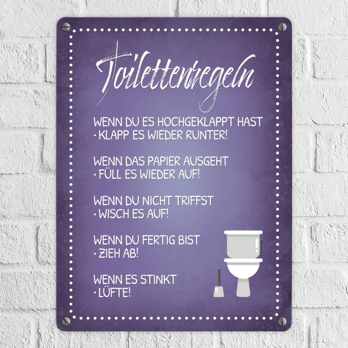 Toilettenregeln Metallschild mit Toilette Motiv Klo Sauberkeit Hygiene