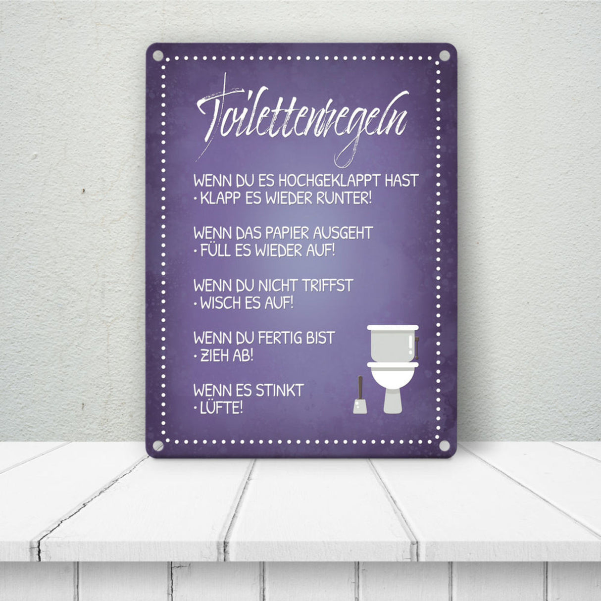 Toilettenregeln Metallschild mit Toilette Motiv Klo Sauberkeit Hygiene