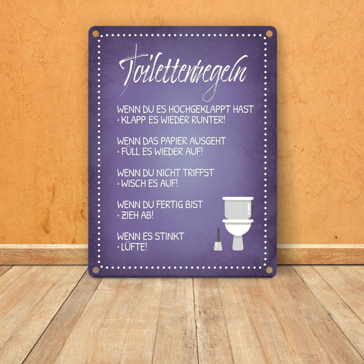 Toilettenregeln Metallschild mit Toilette Motiv Klo Sauberkeit Hygiene