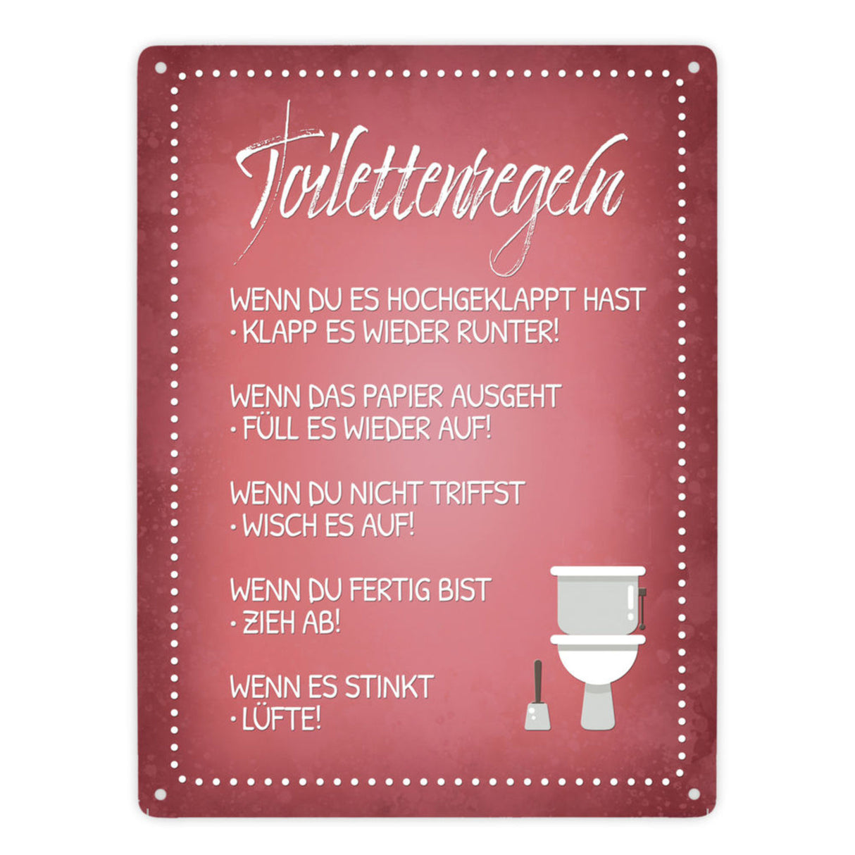 Toilettenregeln Metallschild mit Toilette Motiv Klo Sauberkeit Hygiene