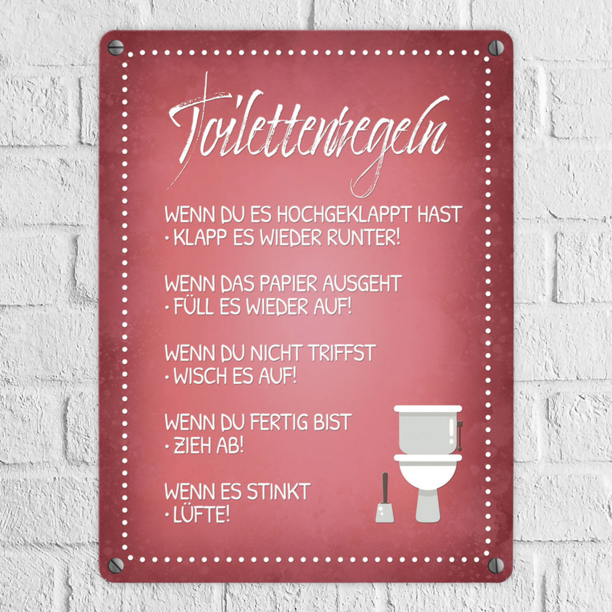 Toilettenregeln Metallschild mit Toilette Motiv Klo Sauberkeit Hygiene