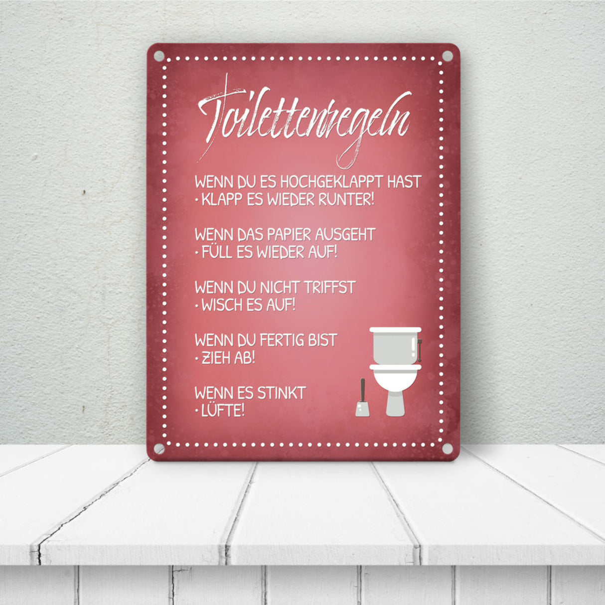 Toilettenregeln Metallschild mit Toilette Motiv Klo Sauberkeit Hygiene