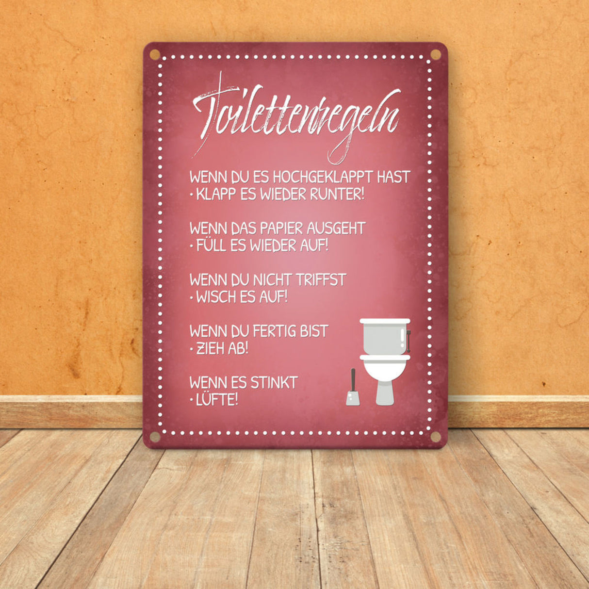 Toilettenregeln Metallschild mit Toilette Motiv Klo Sauberkeit Hygiene