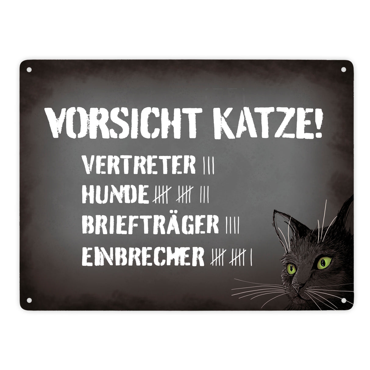 Vorsicht Katze! Metallschild mit Strichliste Motiv