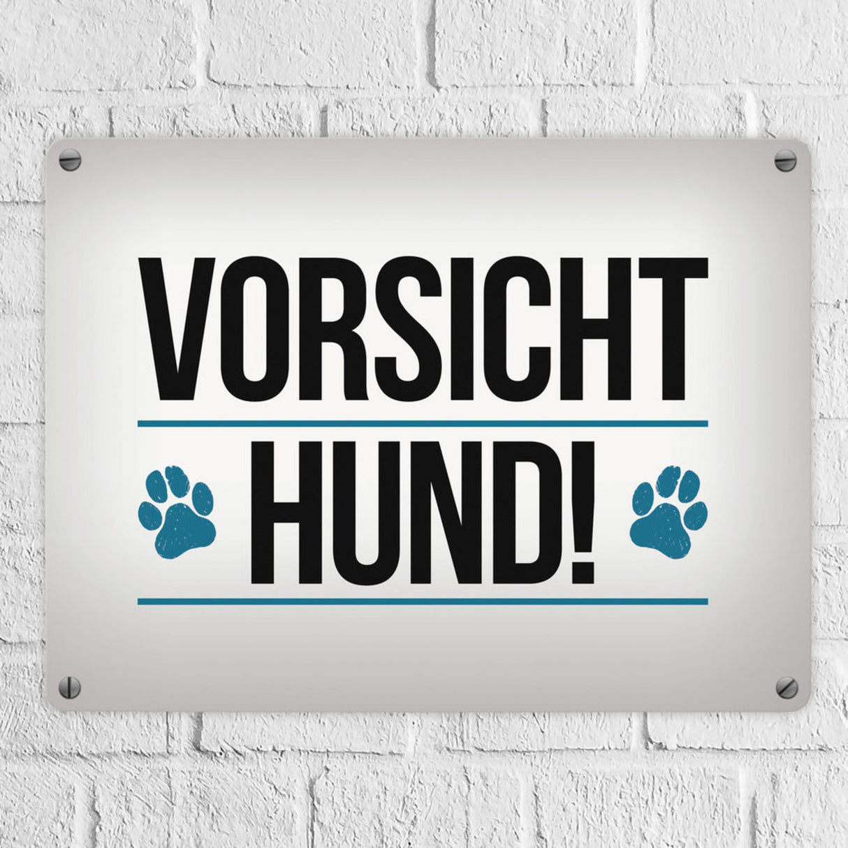 Vorsicht Hund! Metallschild mit Pfoten Motiv - Warnung Hinweis Achtung Warnschild