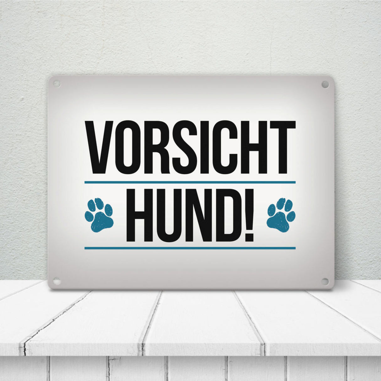 Vorsicht Hund! Metallschild mit Pfoten Motiv - Warnung Hinweis Achtung Warnschild