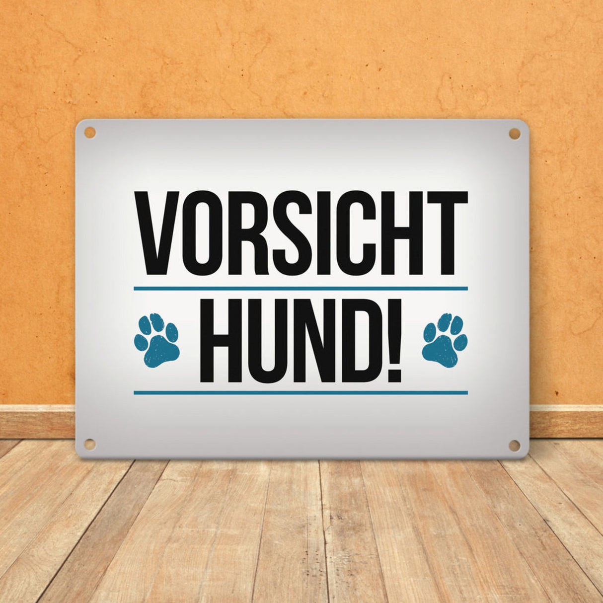 Vorsicht Hund! Metallschild mit Pfoten Motiv - Warnung Hinweis Achtung Warnschild