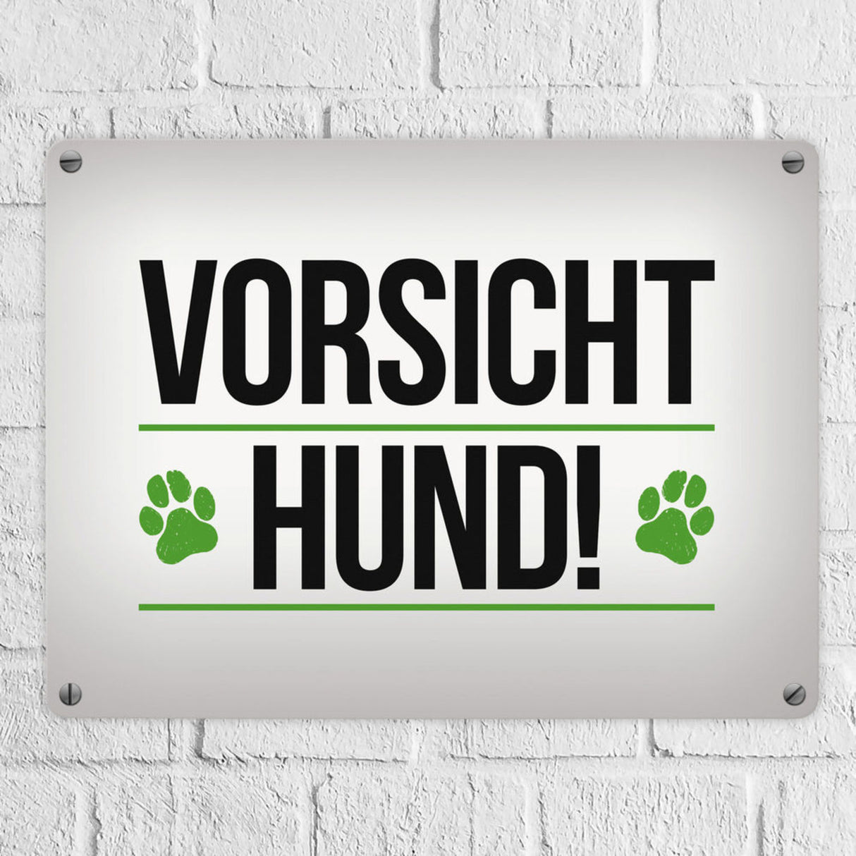 Vorsicht Hund! Metallschild mit Pfoten Motiv - Warnung Hinweis Achtung Warnschild