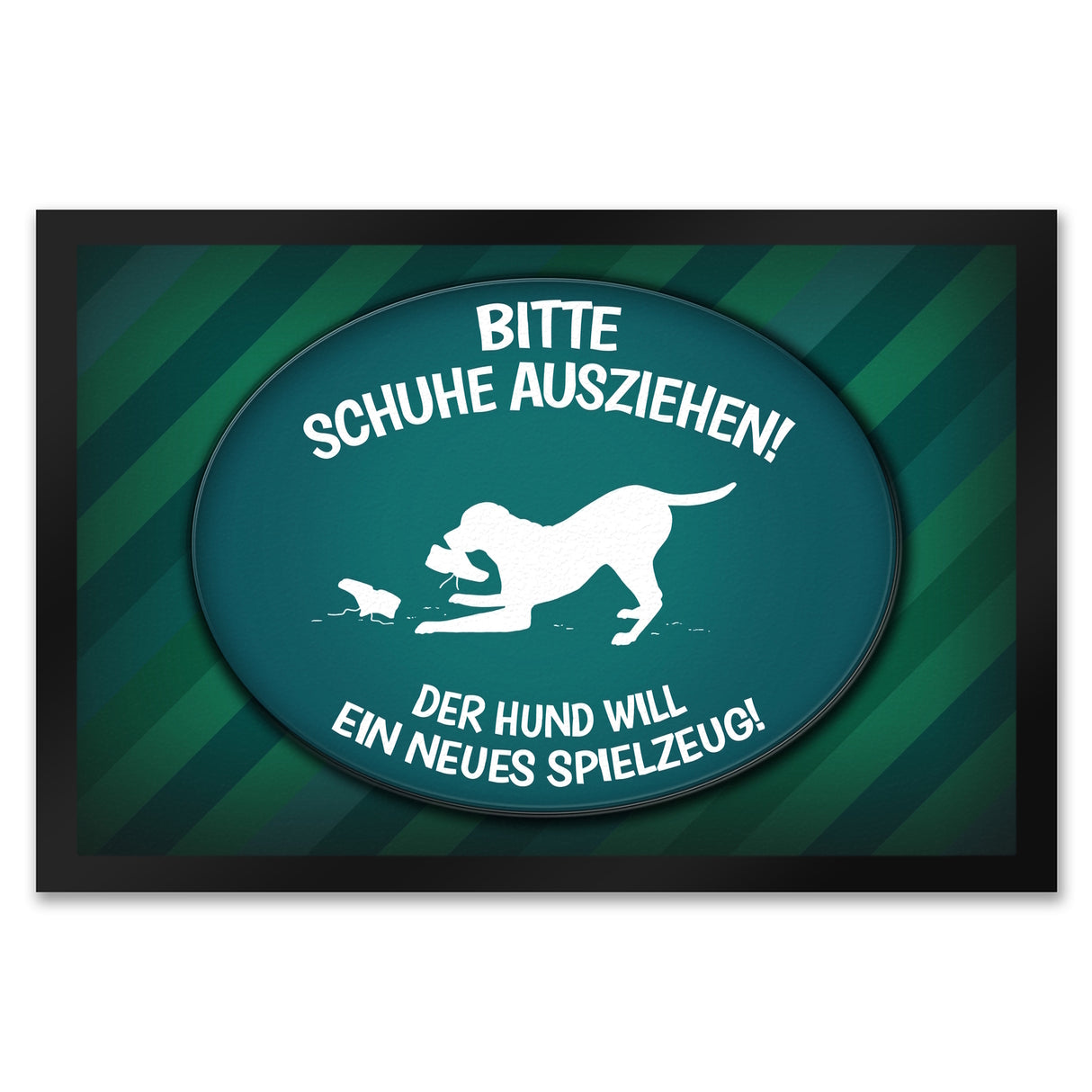 Schuhe ausziehen, der Hund will neues Spielzeug Fußmatte - spielen Wohnung Schuh Hunde Haushalt Füße