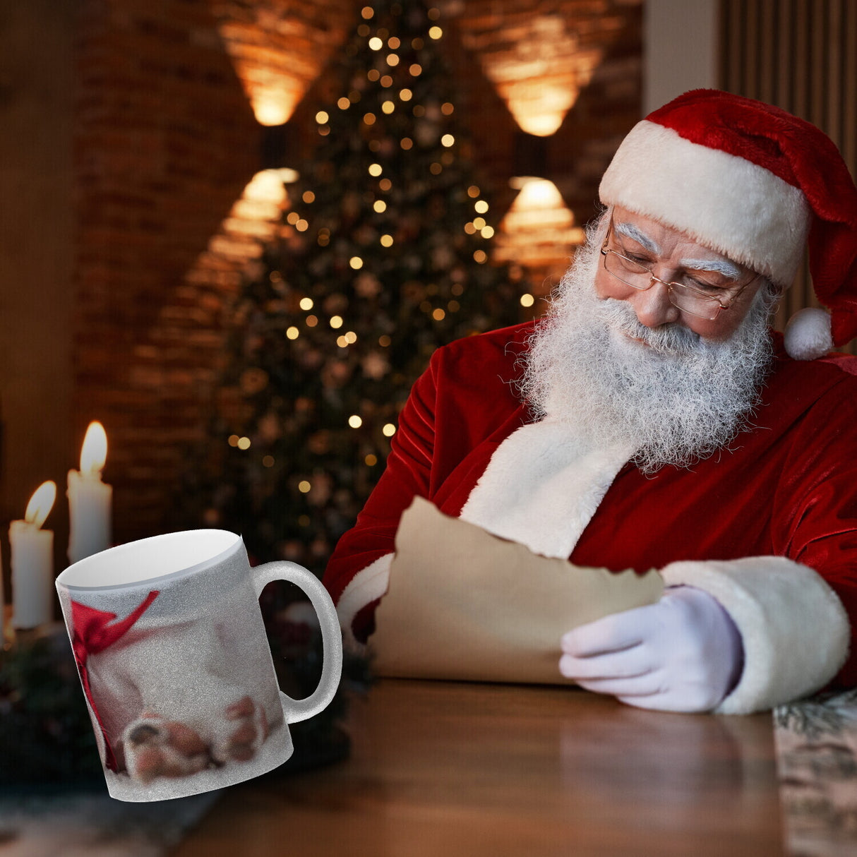 Weihnachtshund Jack mit Nikolausmütze Kaffeebecher