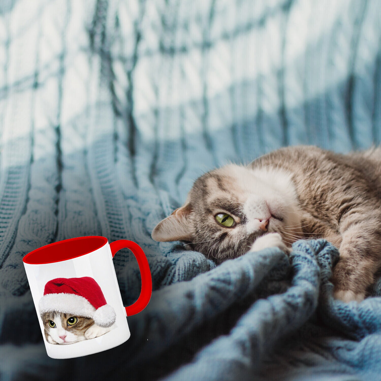 Kaffeebecher mit niedliche Katze und Nikolausmütze