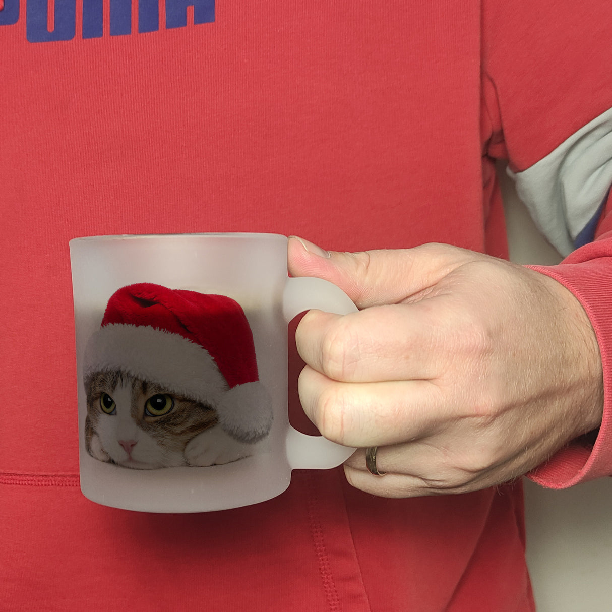 Kaffeebecher mit niedliche Katze und Nikolausmütze