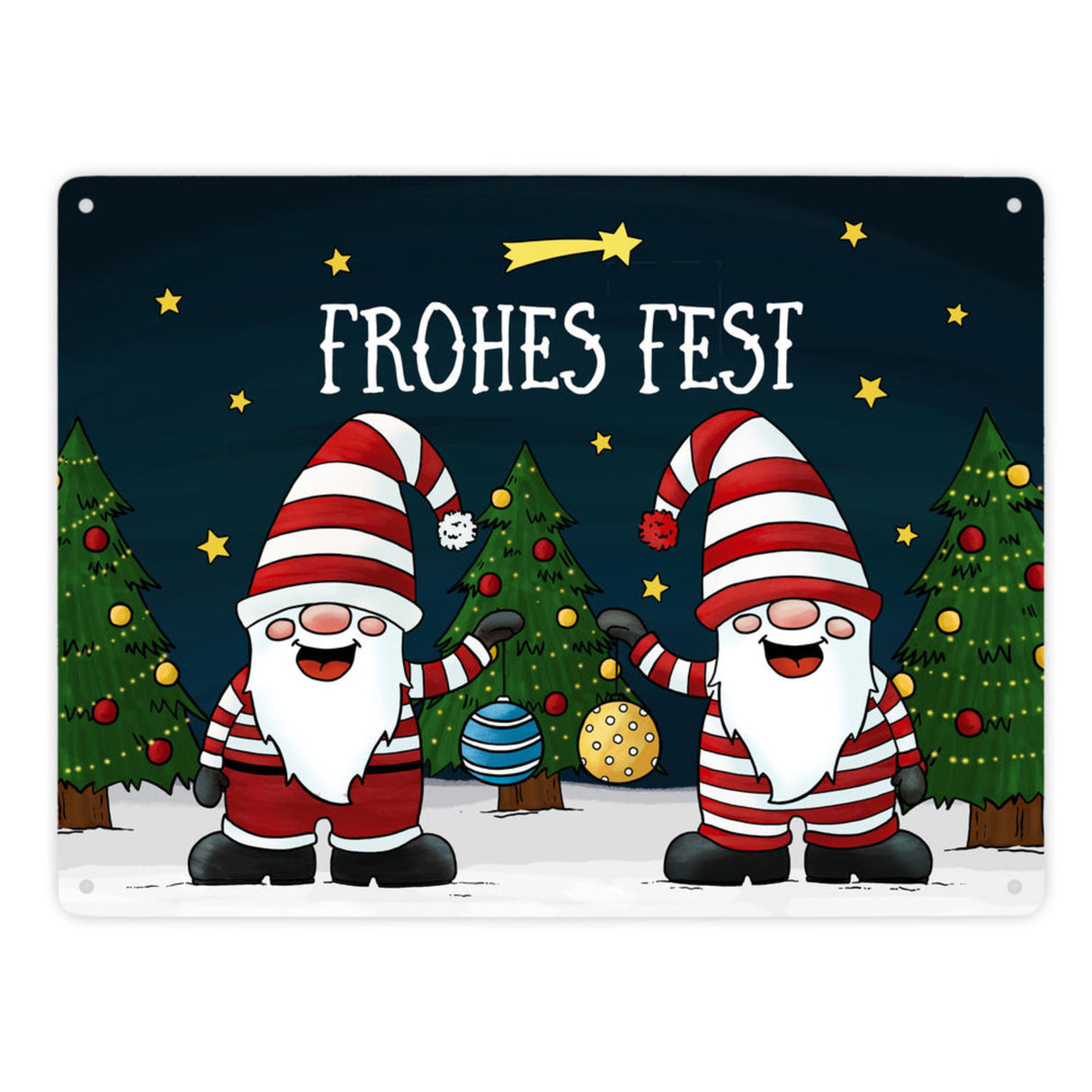 Weihnachtswichtel Metallschild - Weihnachten Advent Sterne Schnee Kugeln Geschenke Tannenbaum Christbaum
