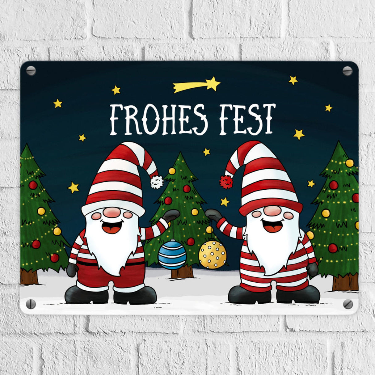 Weihnachtswichtel Metallschild - Weihnachten Advent Sterne Schnee Kugeln Geschenke Tannenbaum Christbaum