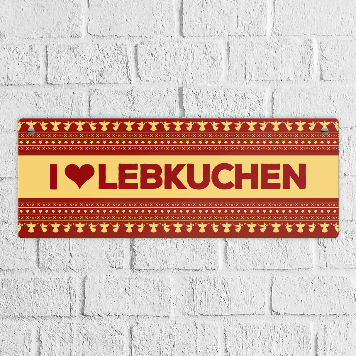 I love Lebkuchen Metallschild mit Weihnachtsmuster Motiv - Weihnachten Herz Engel Punkte Sterne