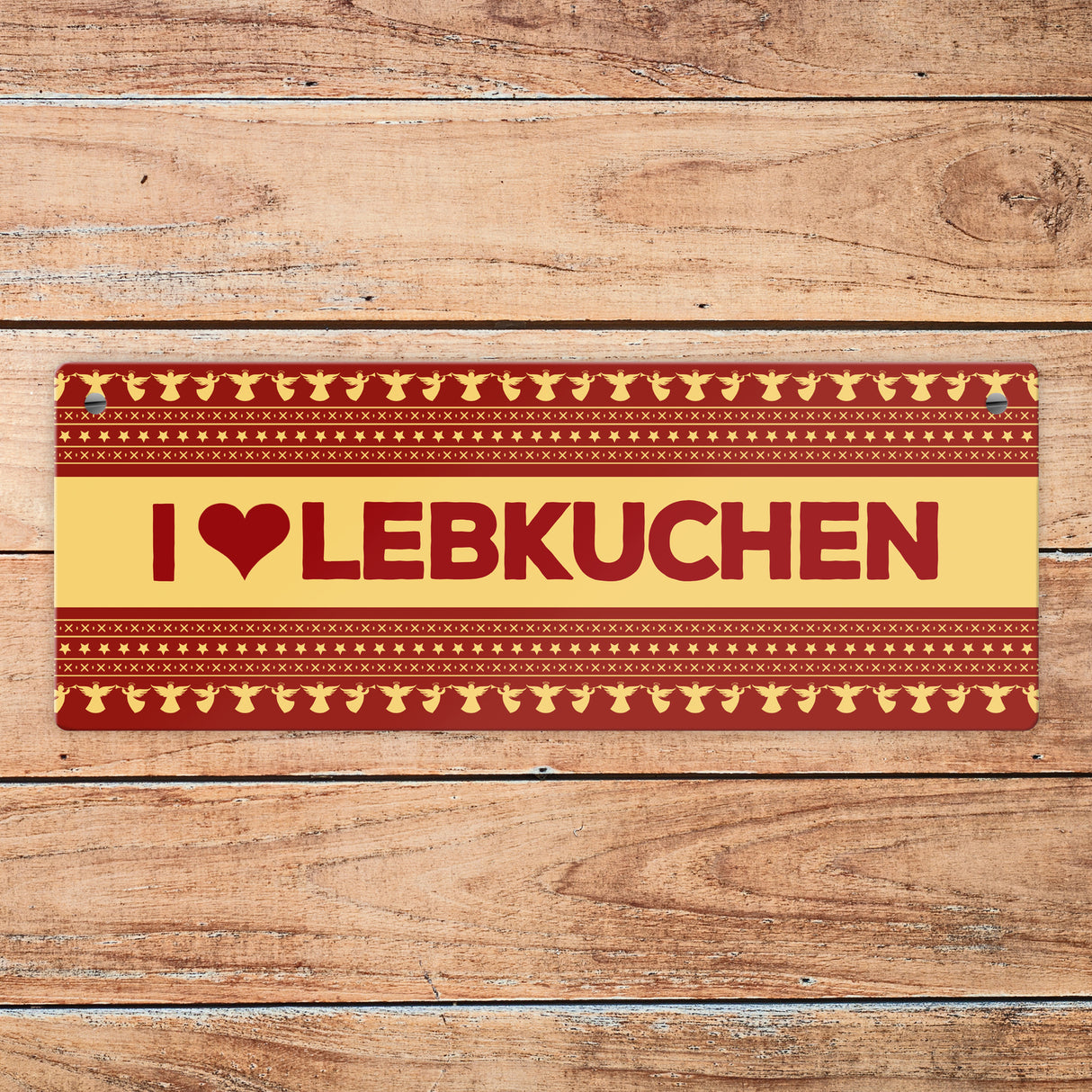 I love Lebkuchen Metallschild mit Weihnachtsmuster Motiv - Weihnachten Herz Engel Punkte Sterne