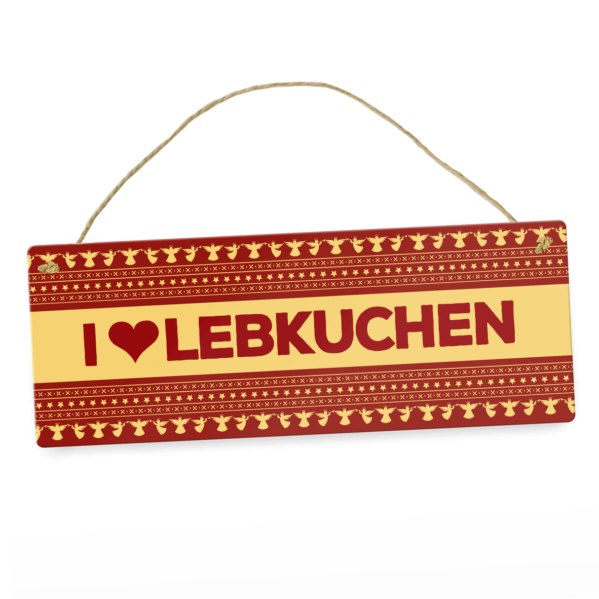 I love Lebkuchen Metallschild mit Weihnachtsmuster Motiv - Weihnachten Herz Engel Punkte Sterne